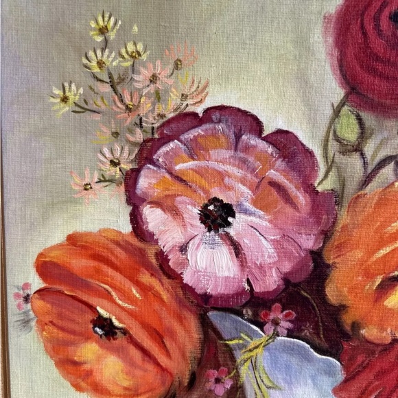 Vintage Gold Framed Floral Oil Paintings On Canvas - Picture 3 of 11